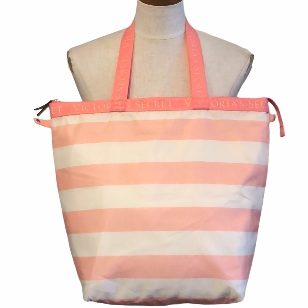 Victoria’s Secret Insulated Cooler Beach Bag Pink White Striped Large